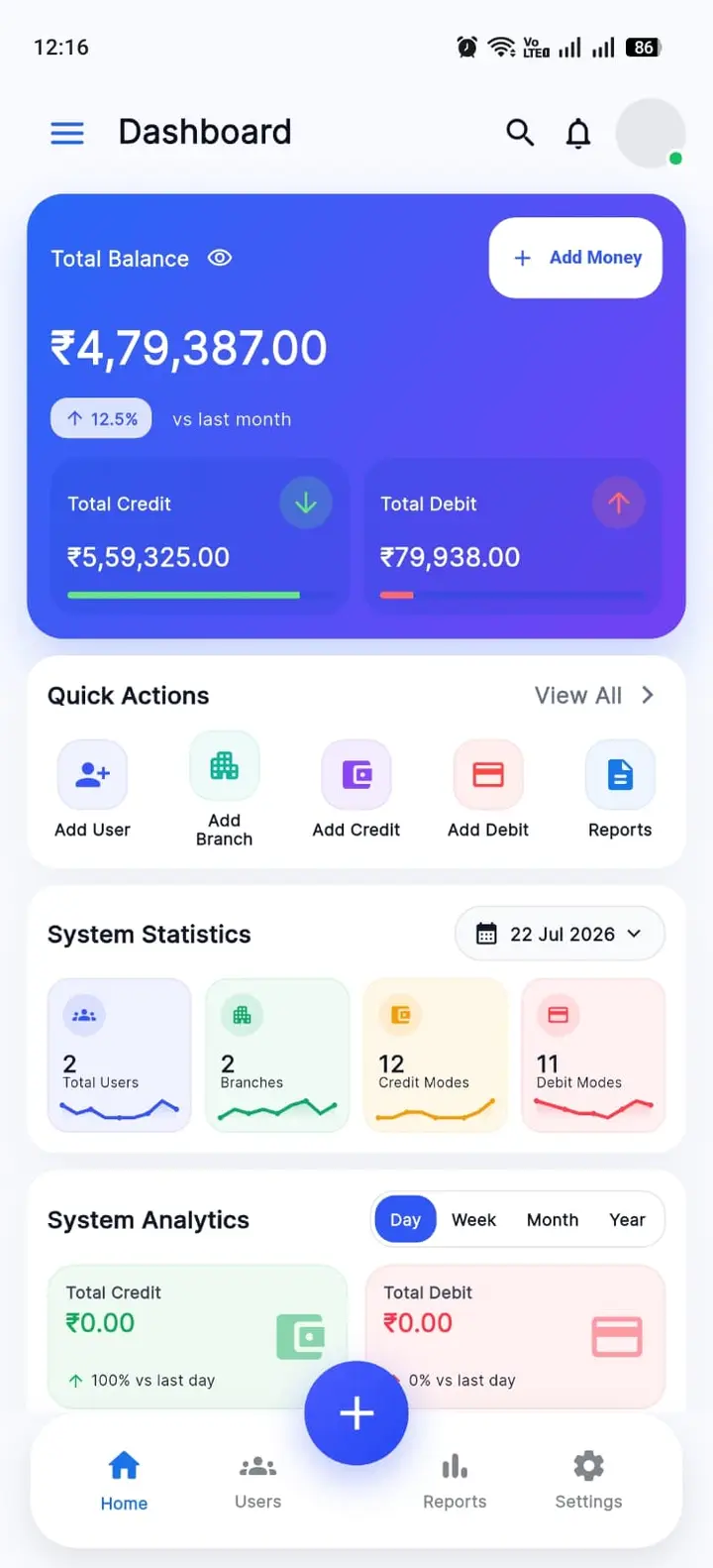 KingAid mobile dashboard screen