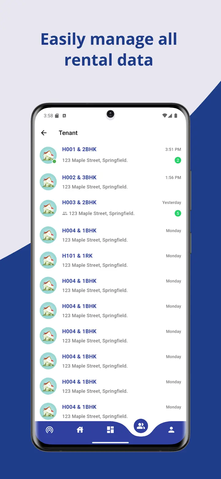 RentMate tenant list screen from the Google Play listing